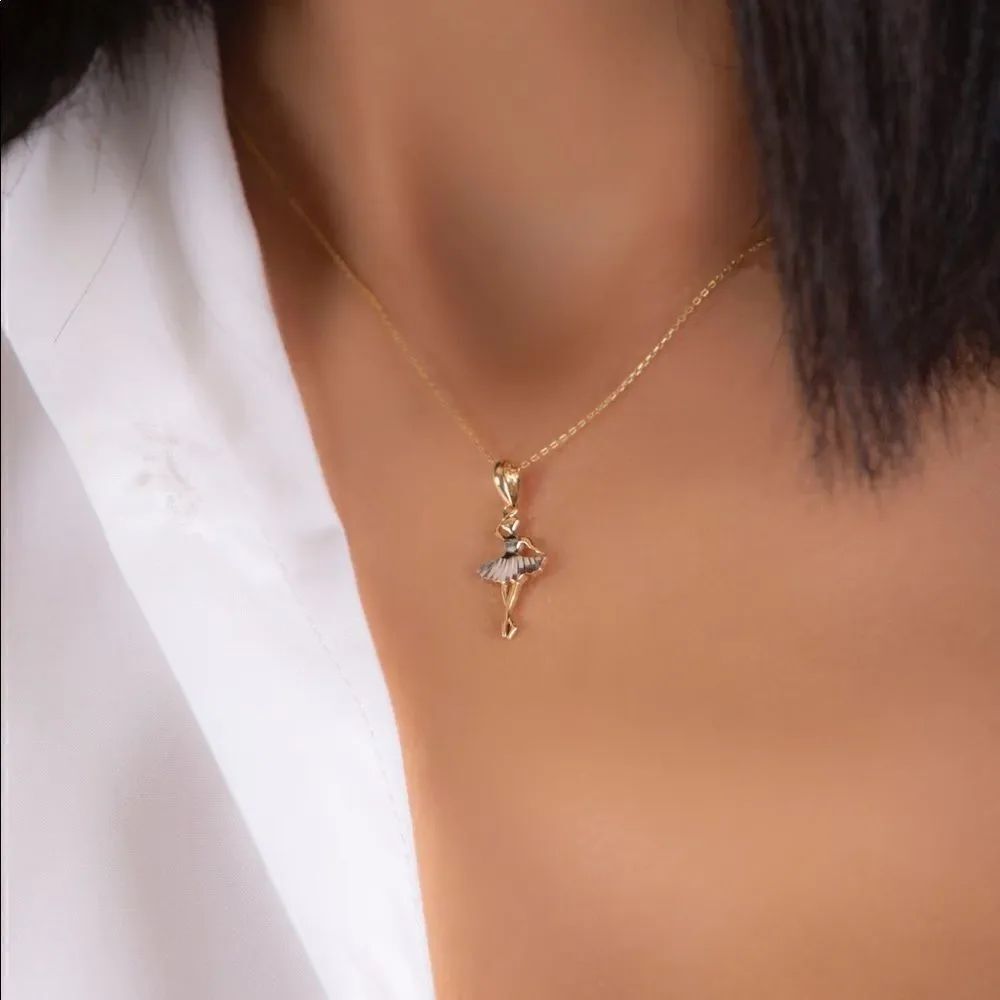14k solid gold ballerina pendant 14k real gold charm perfect gift